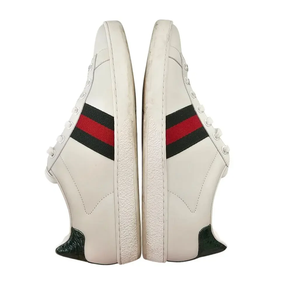 Gucci Ace Web Stripe Low Top Sneaker White Leather Green Red Size 40.5 US 10.5